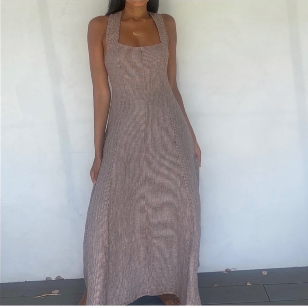Vintage linen cocoa checkered dress